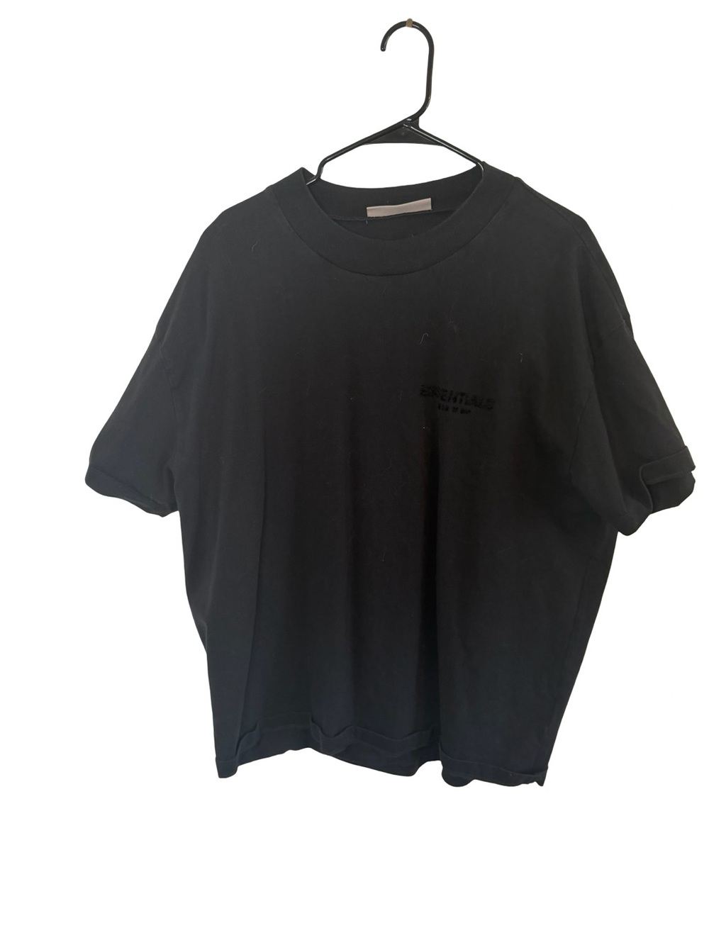 Essentials Black Crewneck Tee with Tonal Neck Patch